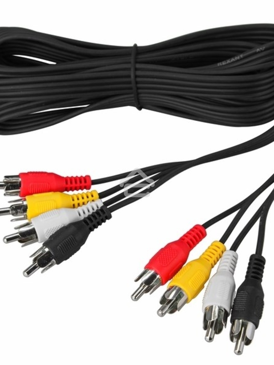 Шнур Rexant 4 RCA - 4 RCA, 3 м, черный (10 шт./уп.)