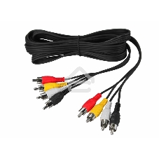 Шнур Rexant 4 RCA - 4 RCA, 3 м, черный (10 шт./уп.)