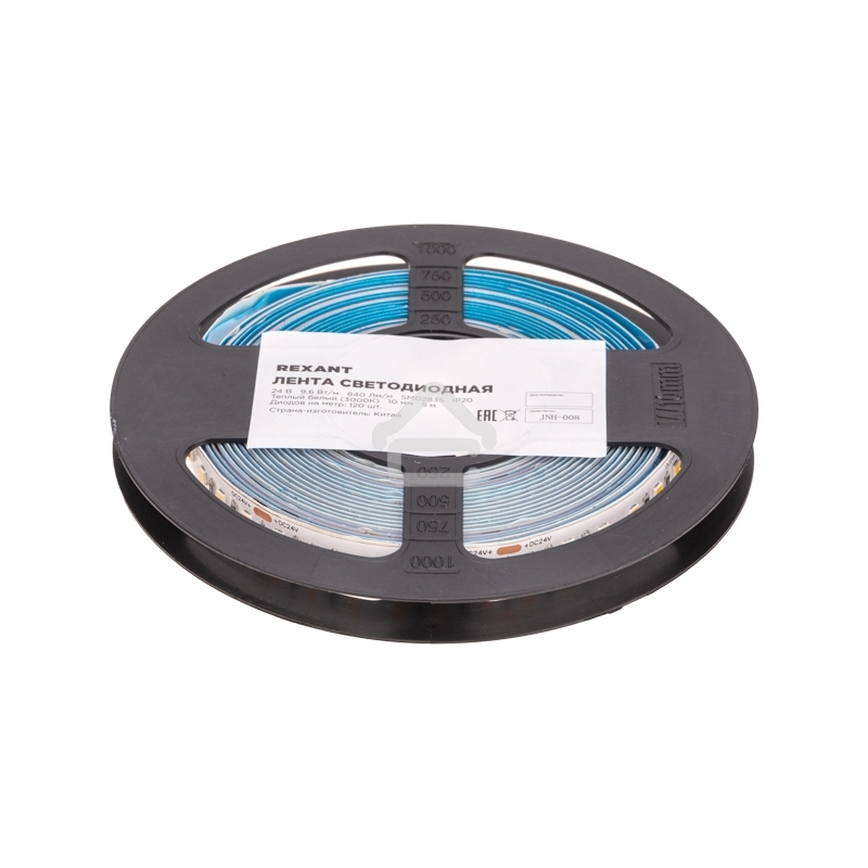 Лента светодиодная 24В, SMD2835, 9,6Вт/м, 120 LED/м, 3000K, 10мм, 5м,IP20 Rexant