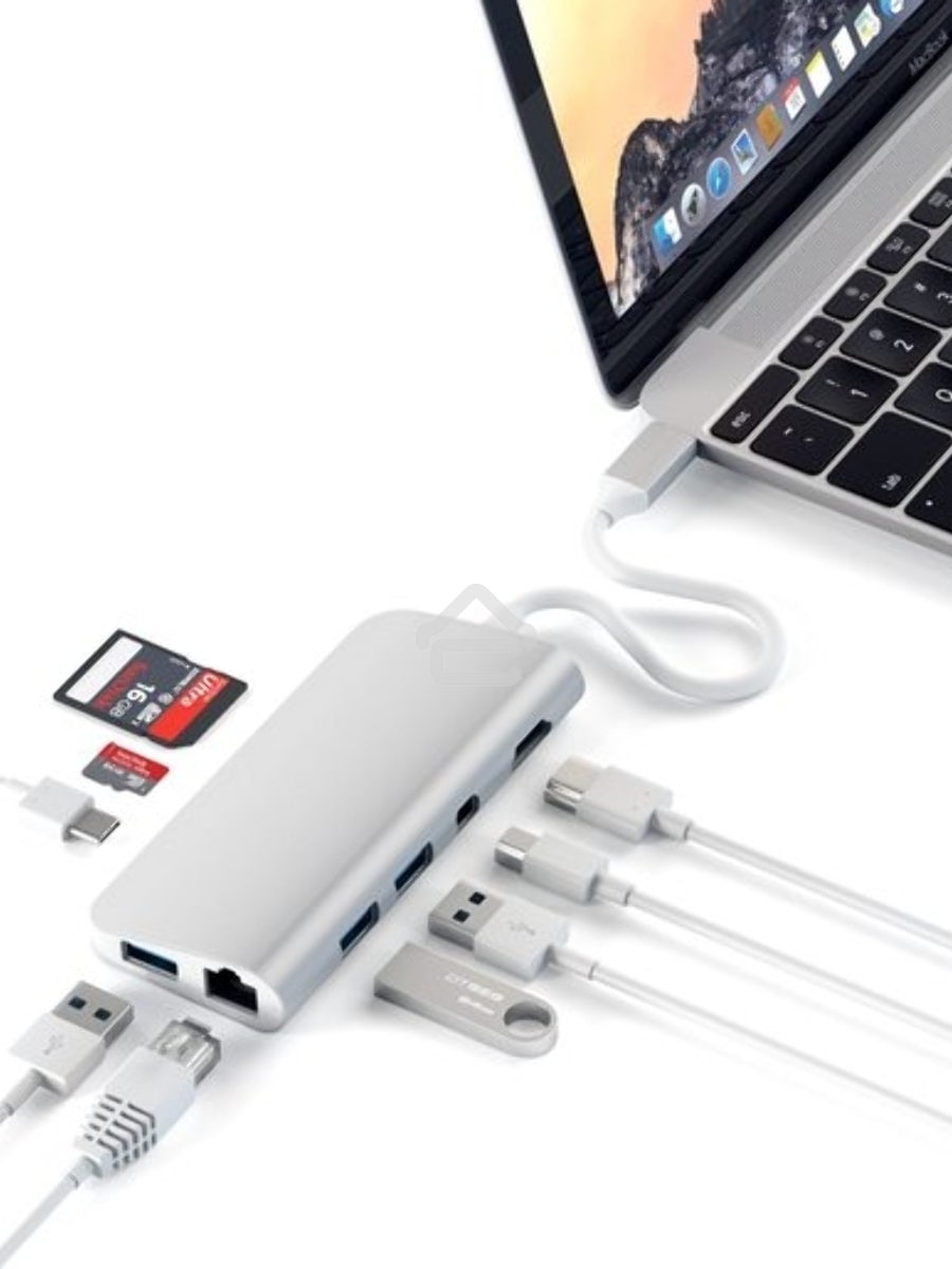 USB адаптер Satechi Aluminum Type-C Multimedia Adapter. Цвет серебряный