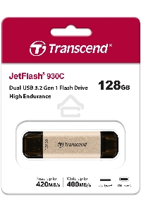 Флеш диск Transcend USB 128GB, JETFLASH USB3.2, TLC, High Speed, Type-C и Type A  (420/400 МБ/с)