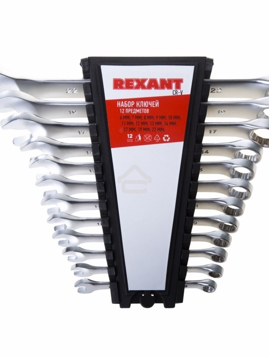 Набор ключей комбинированных Rexant (6-14, 17, 19, 22 мм), 12 шт., CrV, зеркальное хромирование
