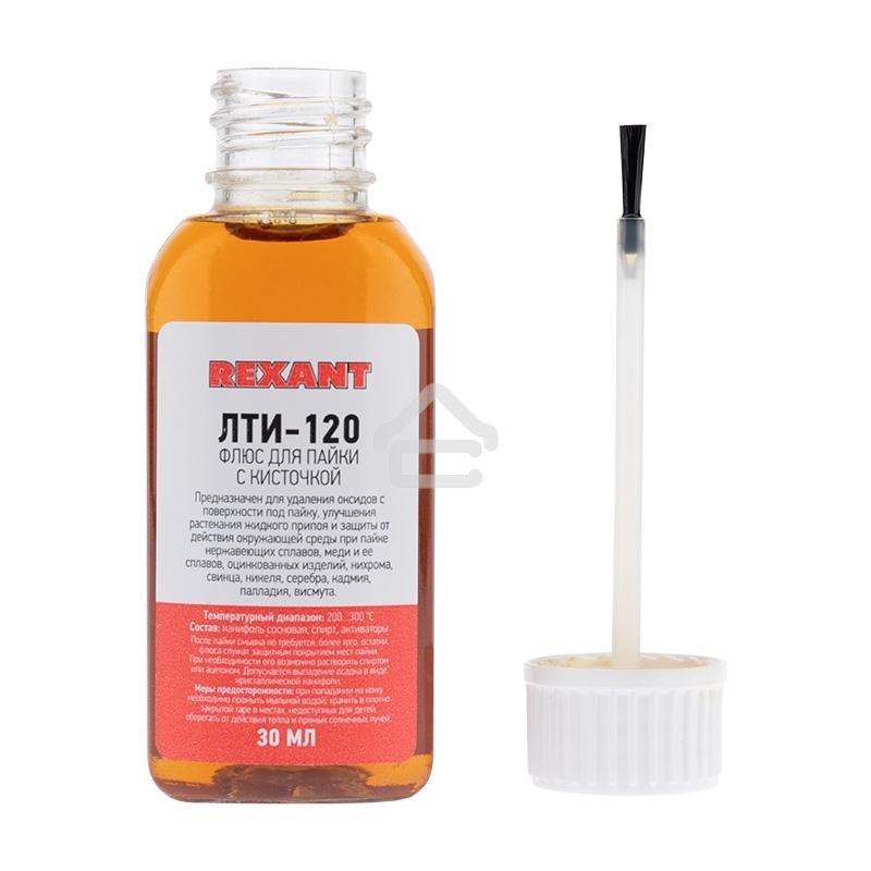 Флюс для пайки Rexant, ЛТИ-120, 30 мл, с кисточкой, флакон, блистер