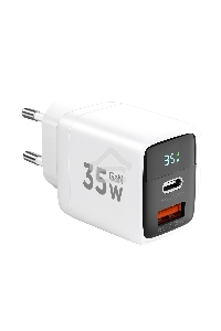 Зарядное устройство с дисплеем Cablexpert MP3A-PC-52, 35Вт GaN, QC3.0/PD3.0, 1хUSB, 1хType-C, белый, коробка