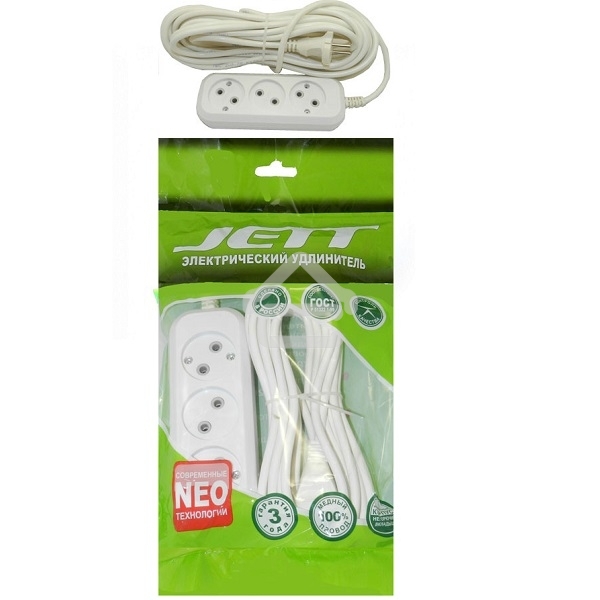 Удлинитель ДЖЕТТ РС-3 без з/м, 3рx1,5м (провод ПВС 2х0,75) (40шт) 155-201