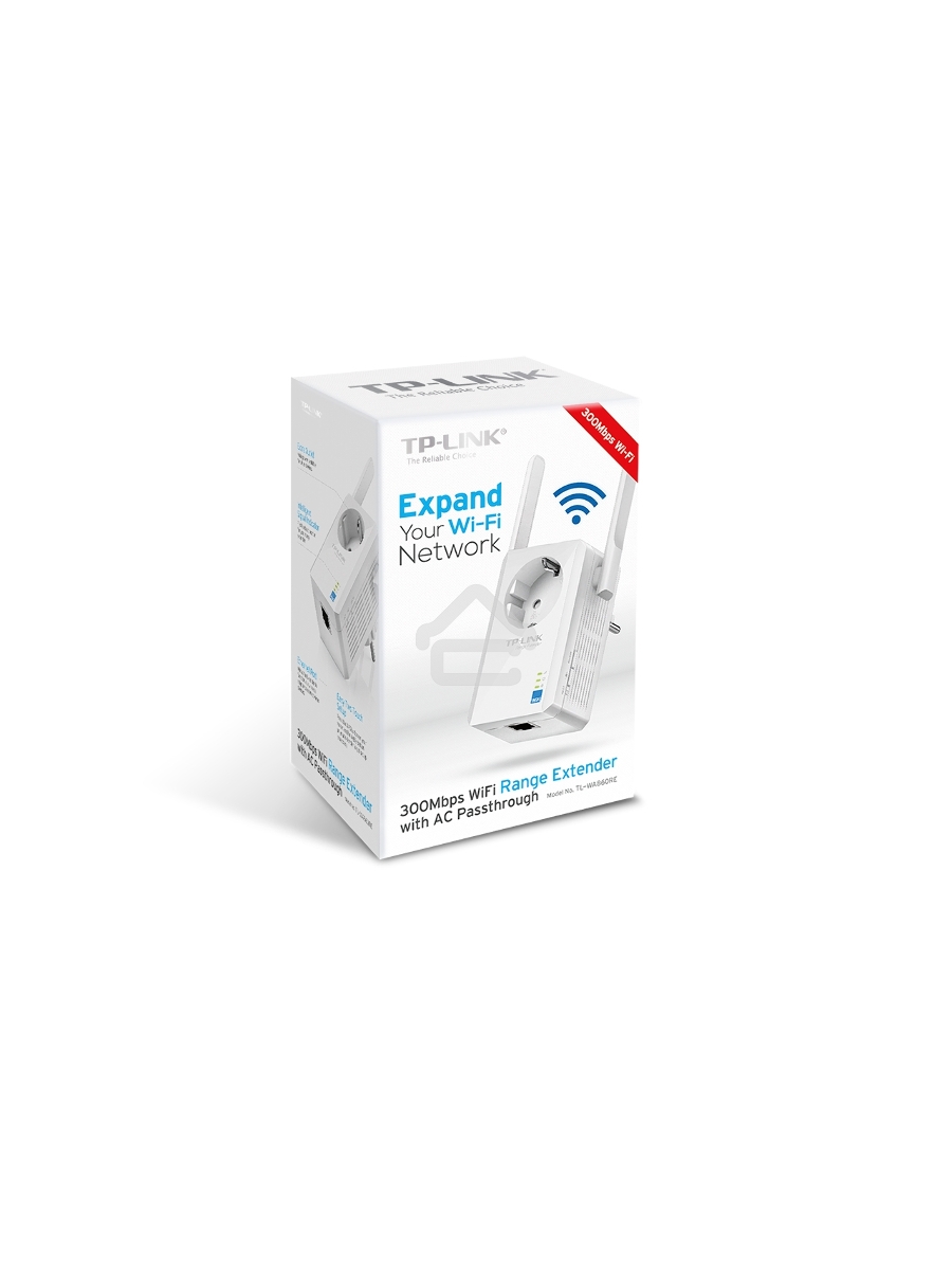 Сетевой адаптер TP-Link SOHO TL-WA860RE 300Mbps Wireless N Wall Plugged Range Extender with AC Passthrough, QCA(Atheros), 2T2R, 2.4GHz, 802.11b/g/n, 1 10/100Mbps LAN port, Range Extender button, Range Extender mode, suppo поставляется без кабеля RJ-45