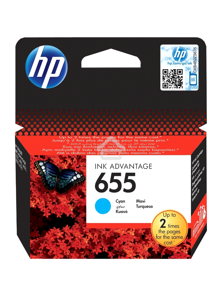 Картридж струйный HP 655 CZ110AE голубой для HP DJ IA 3525/4615/4625/5525/6525 (600стр.)