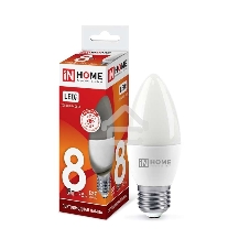 Лампа светодиодная LED-СВЕЧА-VC 8Вт 230В E27 6500К 720лм IN HOME 4690612024820