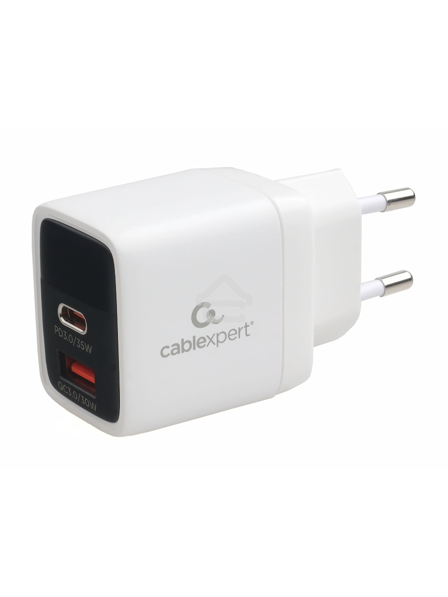 Зарядное устройство с дисплеем Cablexpert MP3A-PC-52, 35Вт GaN, QC3.0/PD3.0, 1хUSB, 1хType-C, белый, коробка