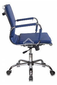 Кресло руководителя Бюрократ CH-993-Low/blue синий, низкая спинка, искусственная кожа, крестовина хромированная