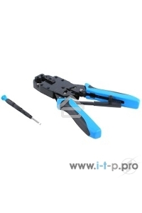 Монтажный инcтрумент Hyperline HT-2008AR Инструмент обжимной для RJ-45, RJ-12, RJ-11 (8P8C, 6P6C, 4P4C), профессиональный, с храповым механизмом 