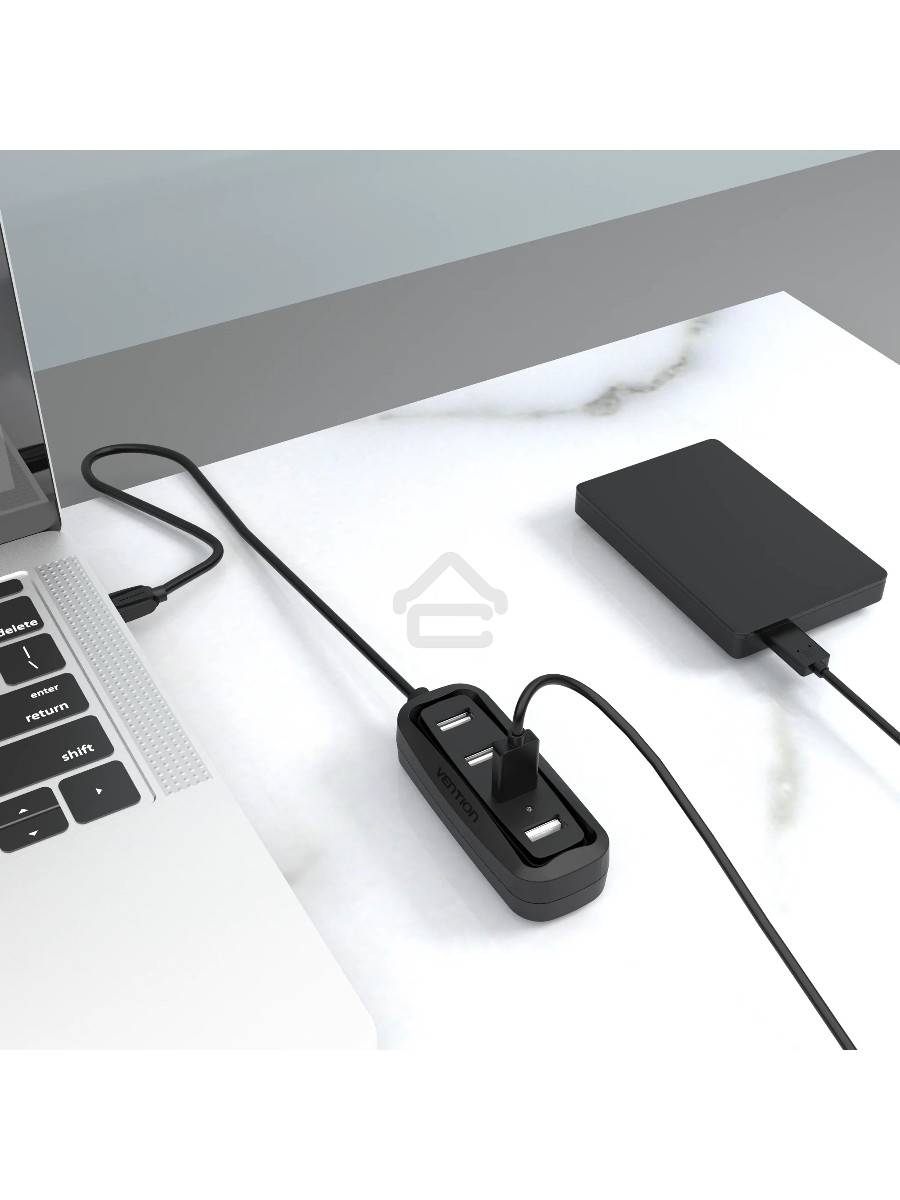 Концентратор Vention USB 2.0 на 4 порта Черный VAS-J43-B015