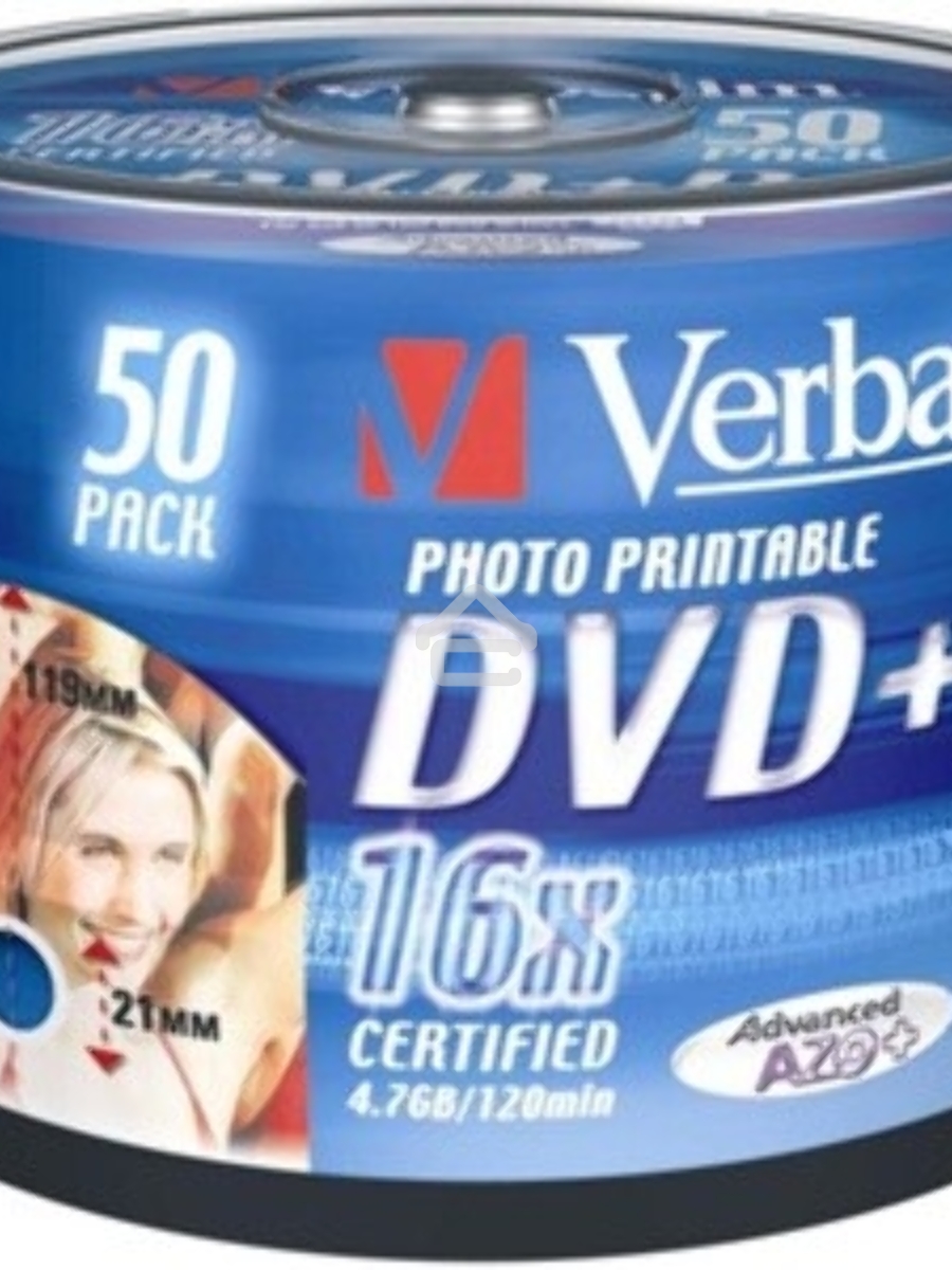 Диск DVD+R Verbatim 4.7Gb 16x Cake Box (50шт) Printable (43512)
