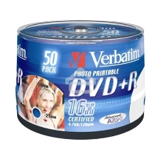 Диск DVD+R Verbatim 4.7Gb 16x Cake Box (50шт) Printable (43512)
