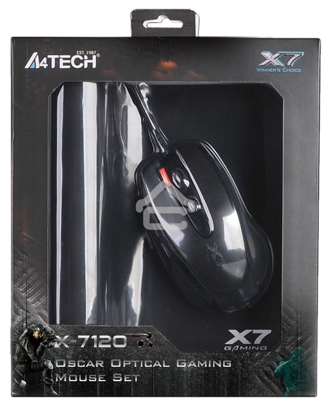 Мышь проводная + коврик A4Tech X-7120 черный, 2000 dpi, USB, кнопки - 7