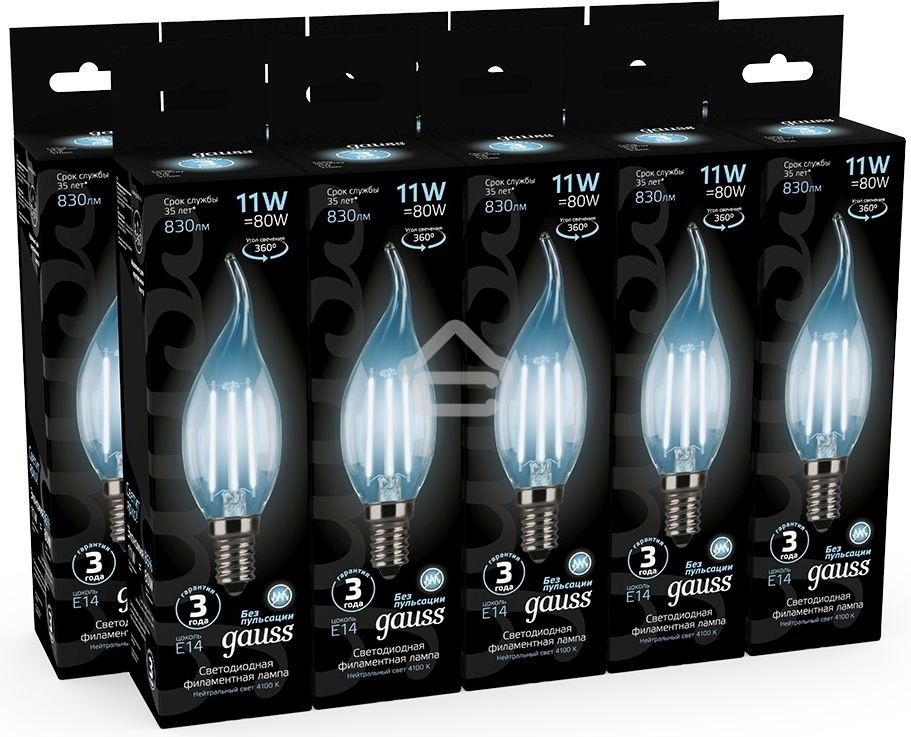 Лампа светодиодная Gauss Filament Свеча на ветру 11W 830lm 4100К Е14 LED