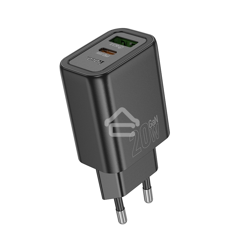 Зарядное устройство Hoco 20Вт, 3А, QC3.0/PD, 1xUSB, 1xType-C, N61, черный, коробка