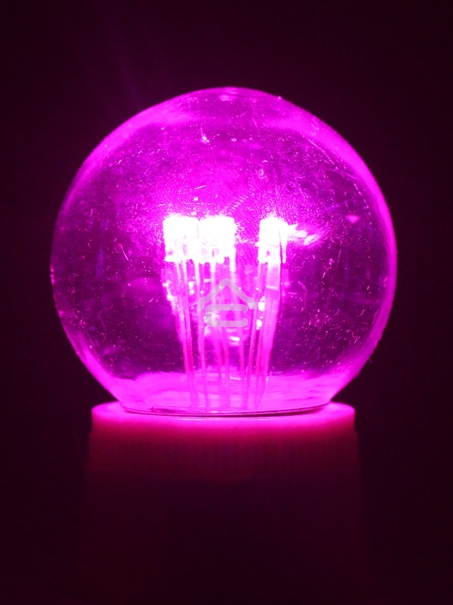 Лампа шар e27 6 LED  Ø45мм - розовая, прозрачная колба, эффект лампы накаливания