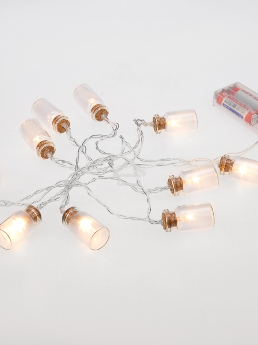 Гирлянда светодиодная «Баночки» 1.5 м, 10 LED, прозрачный ПВХ, цвет свечения теплый белый, 2 х АА (батарейки не в комплекте) NEON-NIGHT