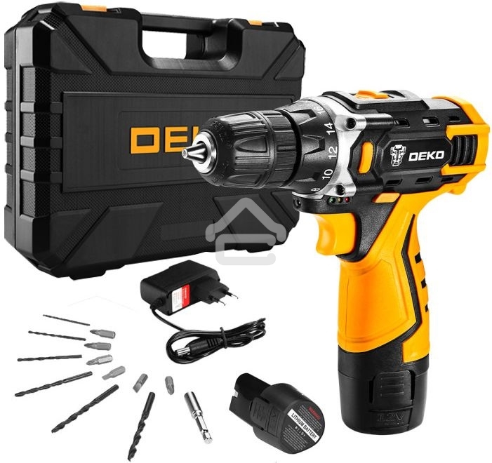 Дрель-шуруповерт аккумуляторная Deko DKCD12FU-Li SET3, 12В, 2АКБ, Кейс