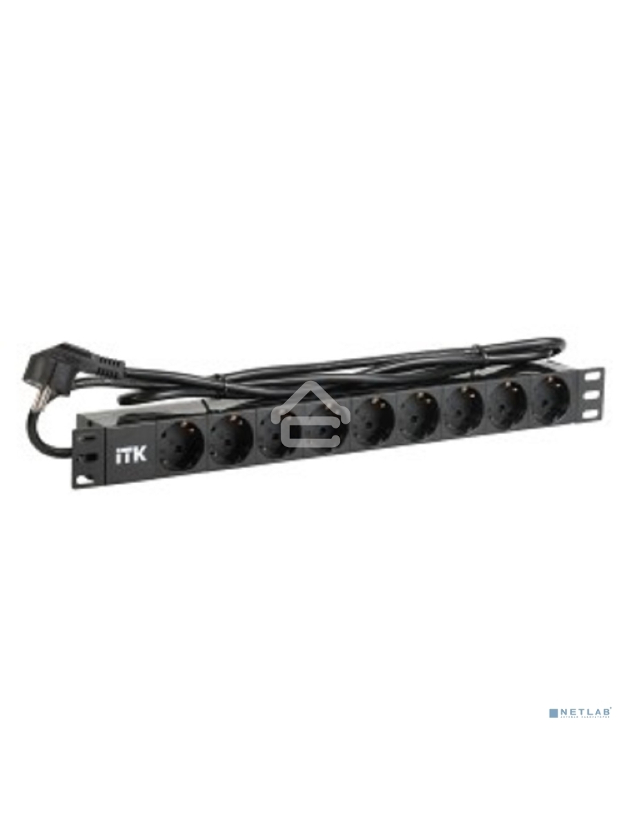 Блок ITK PDU 9 розеток DIN49440 (нем. cтанд.) 1U, шнур 2м вилка DIN49441 (нем. станд.), профиль из ПВХ, черный