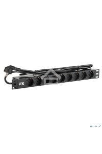 Блок ITK PDU 9 розеток DIN49440 (нем. cтанд.) 1U, шнур 2м вилка DIN49441 (нем. станд.), профиль из ПВХ, черный