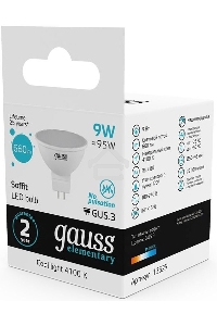 Лампа светодиодная Gauss Elementary MR16 9Вт цок.:GU5.3 спот 220B 4100K св.свеч.бел.нейт. MR16 (упак.:10шт) (13529)