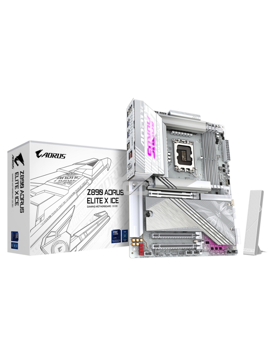 Материнская плата Gigabyte Z890 AORUS ELITE X ICE, LGA 1851, Intel Z890, 4xDDR5, 4xSATA, 5xM.2, 1xPCIe 5.0 x16, 1xPCIe 4.0 x4, 1xPCIe 4.0 x1, 1x 2.5Gb LAN, 4xUSB-A 3.2 Gen 1, 2xUSB-A 3.2 Gen 2, 4xUSB-A 2.0, 1xUSB-C (Thunderbolt 4), 2x3.5 мм, 7.1, ATX