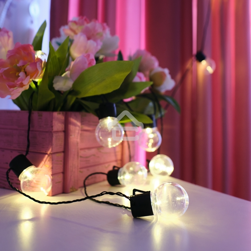 Лофт-гирлянда светодиодная 5 м, черный ПВХ, 20 LED, теплое белое свечение NEON-NIGHT