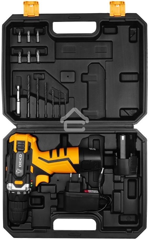 Дрель-шуруповерт аккумуляторная Deko DKCD12FU-Li SET3, 12В, 2АКБ, Кейс