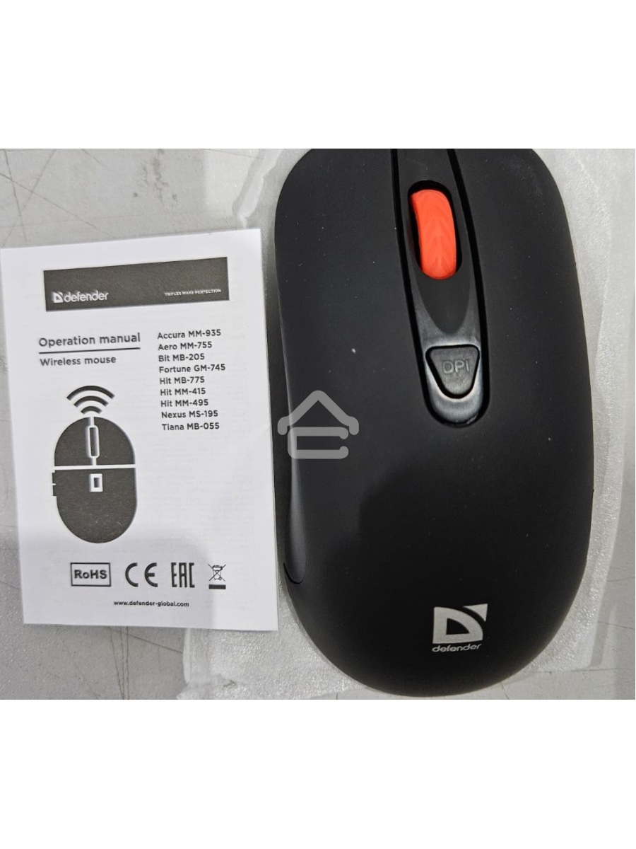 (Из ремонта, рабочая, гарантия 7 дней) Мышь беспроводная Defender Nexus MS-195 черный, 1600 dpi, радиоканал, USB, кнопки - 4