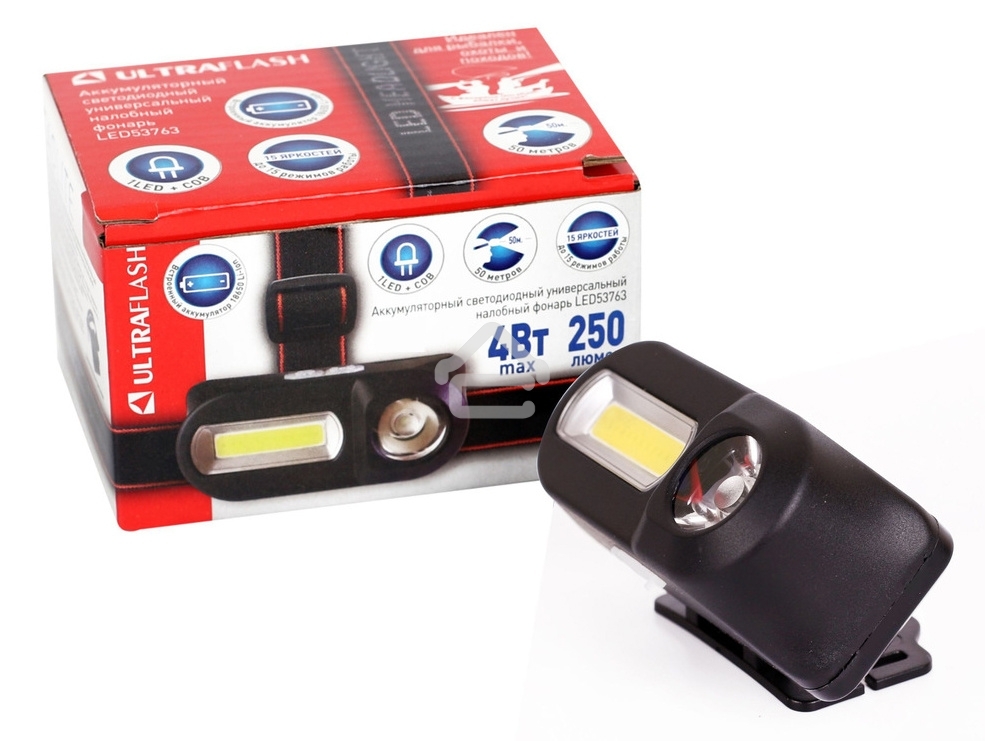 Фонарь велосипедный Ultraflash LED53763 черный 4Вт лам.:светодиодный встроенный аккумулятор (14504)