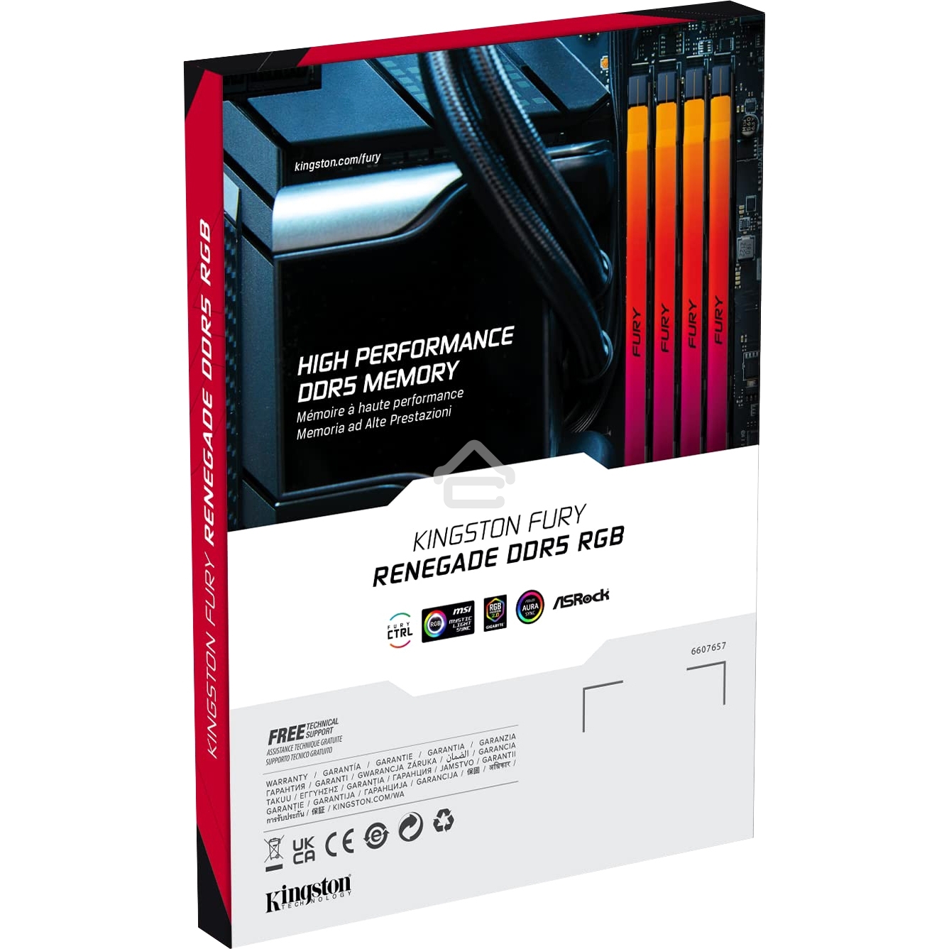 Оперативная память Kingston Fury Renegade, DDR5, 16GB (1x16GB), 6800MHz, CL36, DIMM, радиатор, RGB, серебристый