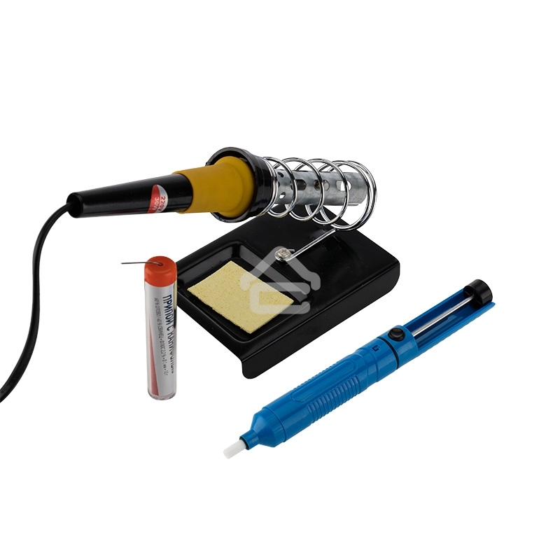 Набор для пайки Rexant №4 (паяльник 30 Вт, оловоотсос, подставка, припой, губка)