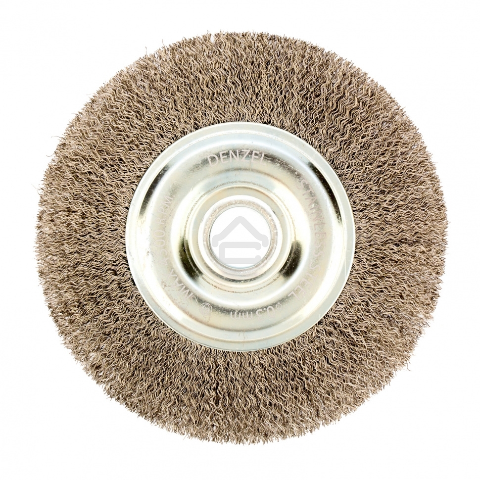 Щетка для УШМ Denzel 150 мм, посадка 22,2 мм, плоская, витая нержавеющая проволока 0,3 мм