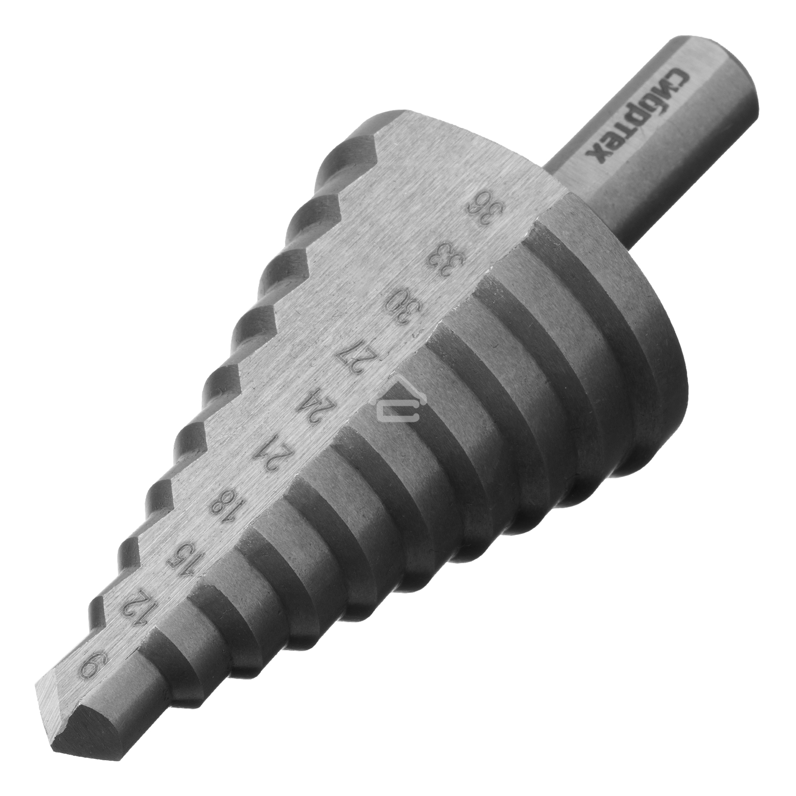 Сверло ступенчатое по металлу Сибртех 9-12-15-18-21-24-27-30-33-36 мм, 4241