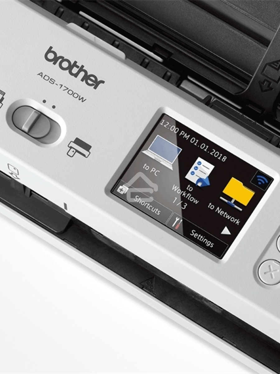 Сканер Brother ADS1700W, A4, 25 стр/мин, 1200 dpi, цветной, дуплекс, сенсорный экран, WiFi, USB