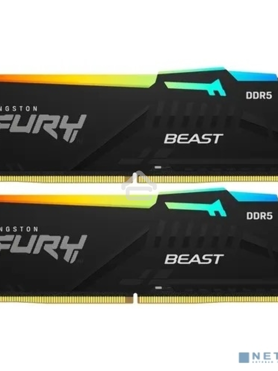 Оперативная память Kingston Fury Beast, DDR5, 32GB (2x16GB), 5600MHz, CL40, DIMM, с радиаторами, RGB, черный