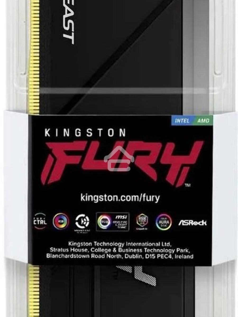 Оперативная память Kingston Fury Beast, DDR4, 8GB (1x8GB), 2666MHz, CL16, DIMM, с радиатором, RGB, чёрный