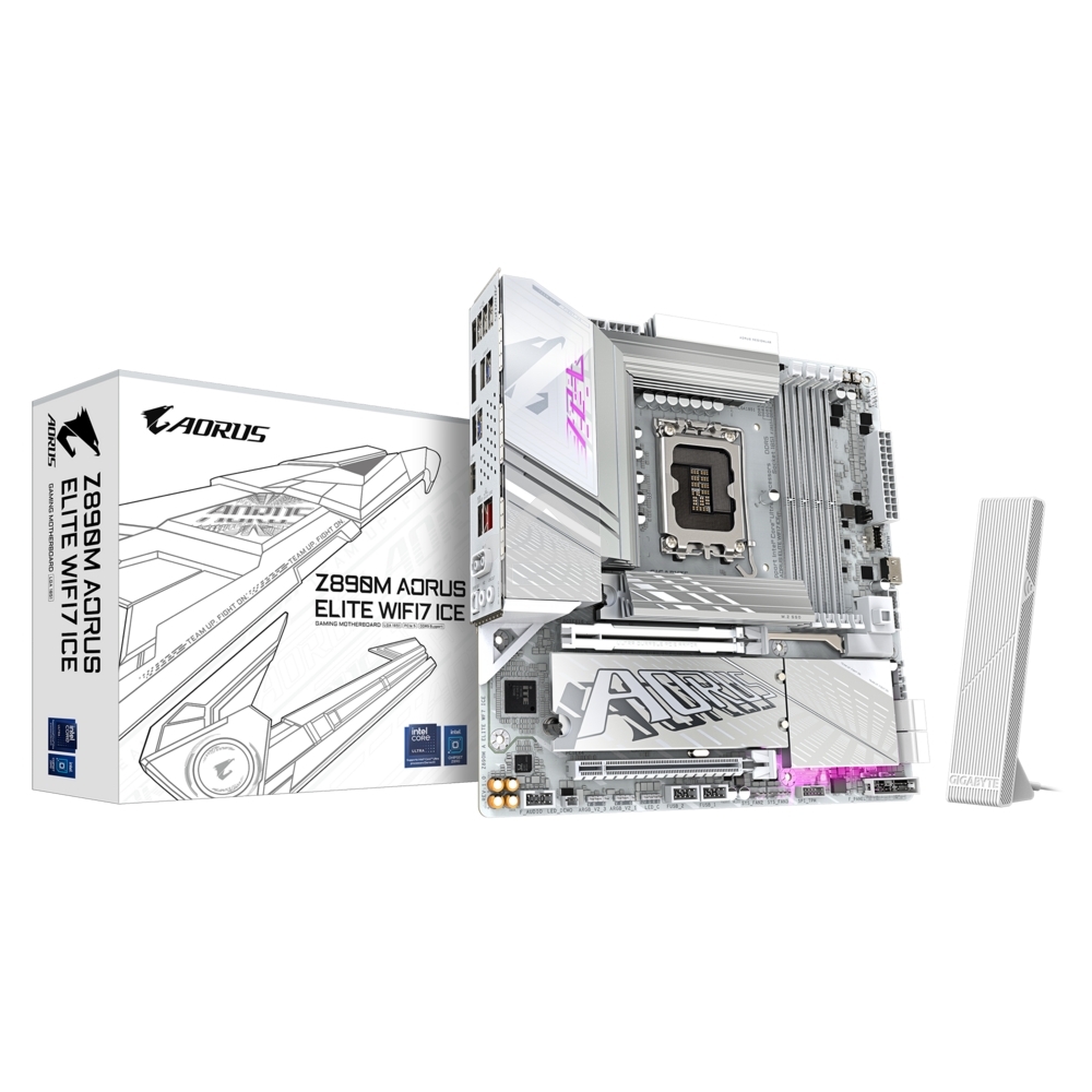 Материнская плата Gigabyte Z890M AORUS ELITE WIFI7 ICE, LGA 1851, Intel Z890, 4xDDR5, 4xSATA, 3xM.2, 1xPCIe 4.0 x4, 1xPCIe 5.0 x16, 1xDP, 1xUSB-C, 1x 2.5Gb LAN, 1xUSB-A 3.2 Gen 2, 4xUSB-A 3.2 Gen 1, 2x3.5 мм, TOSLINK, 7.1, 1xUSB4, mATX