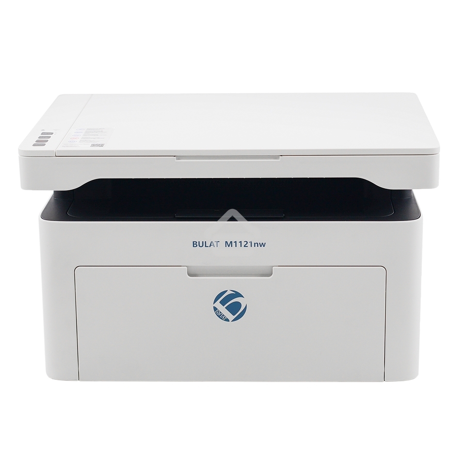 МФУ лазерное BULAT M1121nw, ((A4, лазерное МФУ, ч/б, печать/скан/копирование, 600dpi, 21ppm, 128Mb, процессор 1,2ГГц, сканирование 20 с/ лист А4, копирование до 21 стр/мин, вх. лоток 150л, вых. лоток 100л, бумага 70-120г/м2, белый корпус, USB/LAN/WiFi, на
