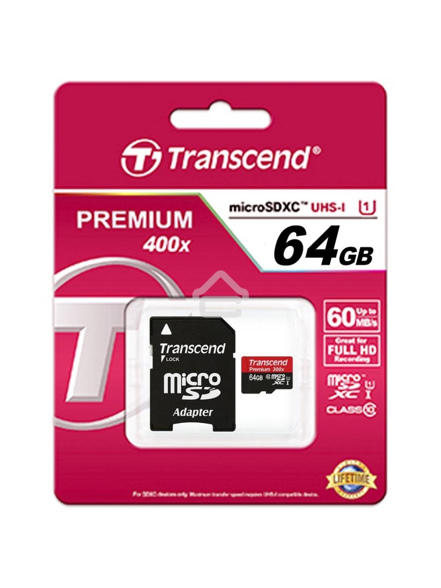 Флеш карта microSDXC 64Gb Class10 Transcend TS64GUSDU1 + adapter