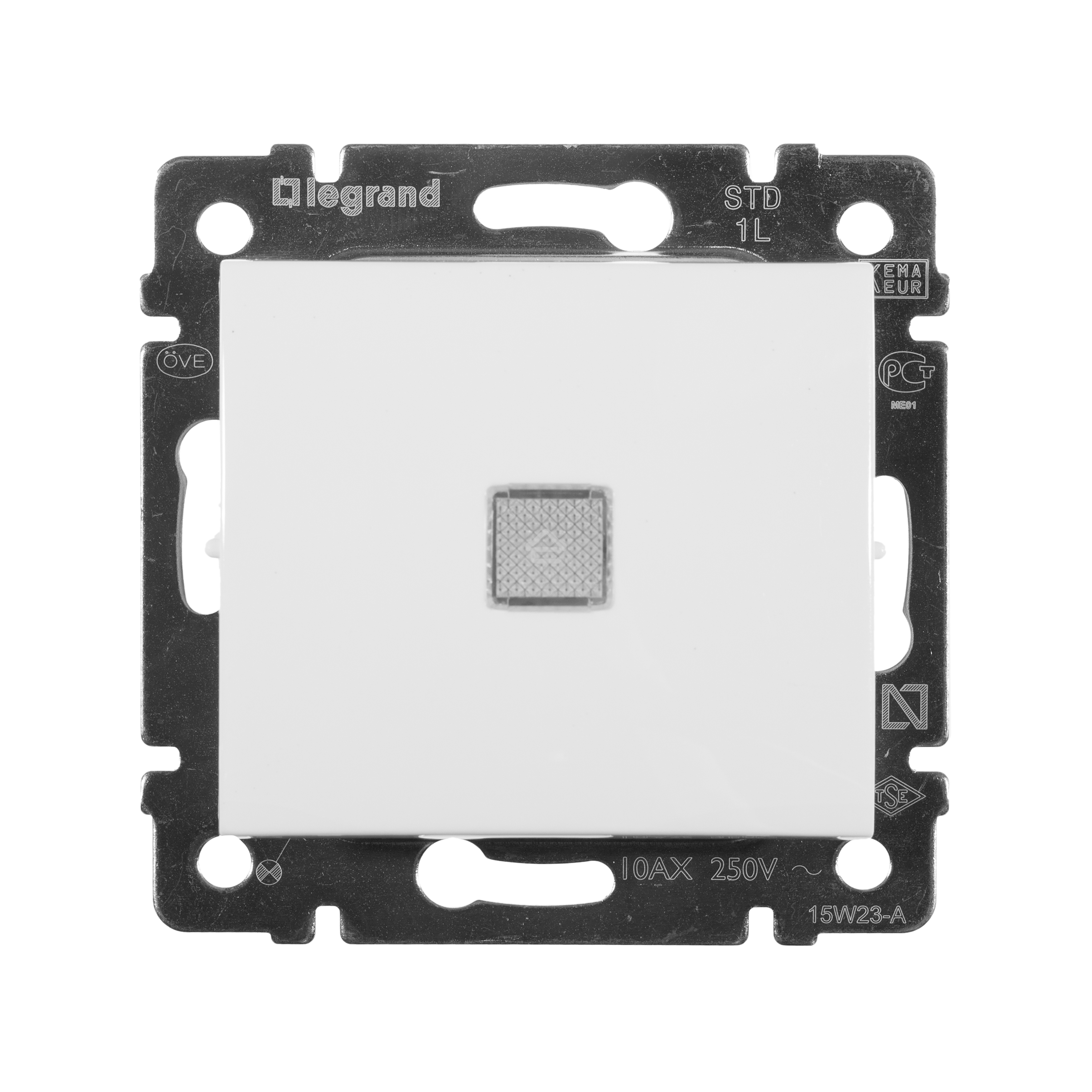 Механизм выключателя 1-кл. СП Valena 10А IP31 с зел. инд. бел. Leg 774410