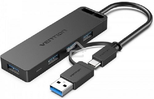 Концентратор Vention OTG USB-C+USB 3.0 / 4xUSB 3.0 порта черный - 0.15м. Концентратор Vention OTG USB-C+USB 3.0 / 4xUSB 3.0 порта черный - 0.15м.