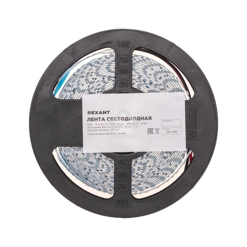 Лента светодиодная 12В, SMD2835, 14,4Вт/м, 120 LED/м, 6500K, 8мм, 5м, IP20 Rexant
