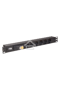 Блок ITK PDU 6 розеток DIN49440 (нем. cтанд.), с автоматом на 10А,1U, без шнура, вх. IEC320 C14, алюминиевый профиль, черный