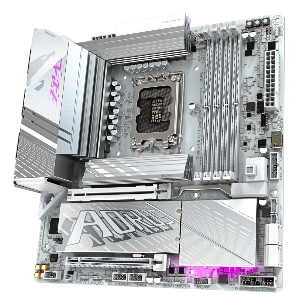 Материнская плата Gigabyte Z890M AORUS ELITE WIFI7 ICE, LGA 1851, Intel Z890, 4xDDR5, 4xSATA, 3xM.2, 1xPCIe 4.0 x4, 1xPCIe 5.0 x16, 1xDP, 1xUSB-C, 1x 2.5Gb LAN, 1xUSB-A 3.2 Gen 2, 4xUSB-A 3.2 Gen 1, 2x3.5 мм, TOSLINK, 7.1, 1xUSB4, mATX