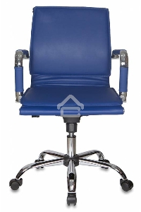 Кресло руководителя Бюрократ CH-993-Low/blue синий, низкая спинка, искусственная кожа, крестовина хромированная