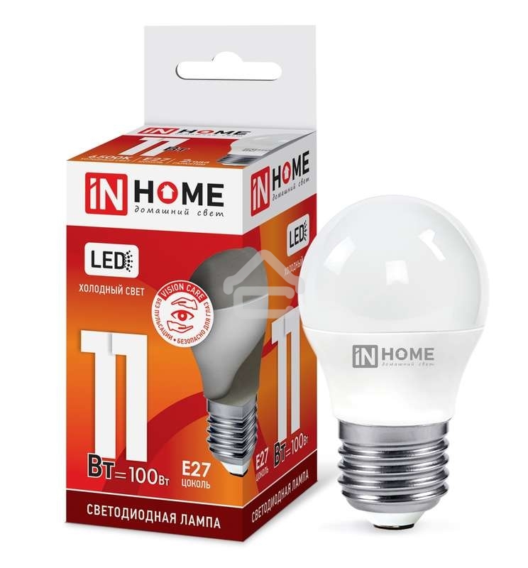 Лампа светодиодная LED-ШАР-VC 11Вт 230В E27 6500К 990лм IN HOME 4690612024943