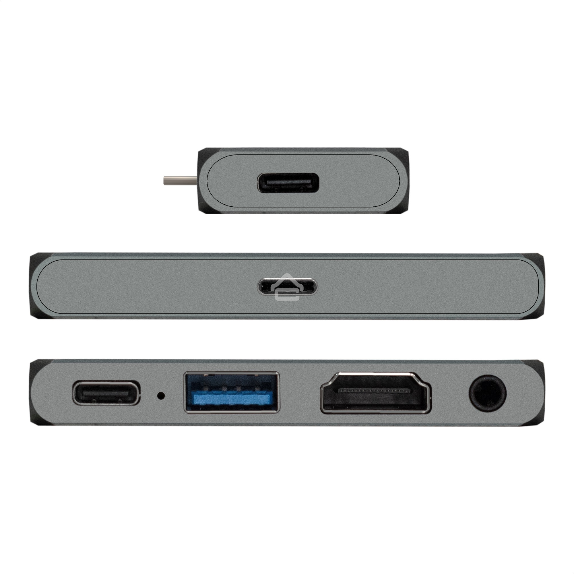 USB-концентратор 5-в-1 ExeGate DUB-31C/PD/HA (кабель-адаптер USB Type-C --> 1xUSB3.0 + Type-C DATA (480Mb/s) + PD 100W + HDMI 4K@30Hz + Audio, Plug&Play, подходит для iPad Pro и мобильных телефонов, серый)